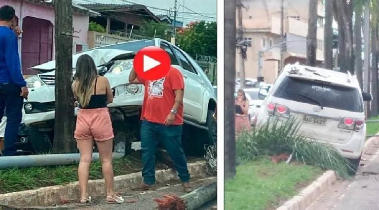 Filho do deputado Chico Viga perde controle de SW4 e colide contra poste na Avenida Ceará
