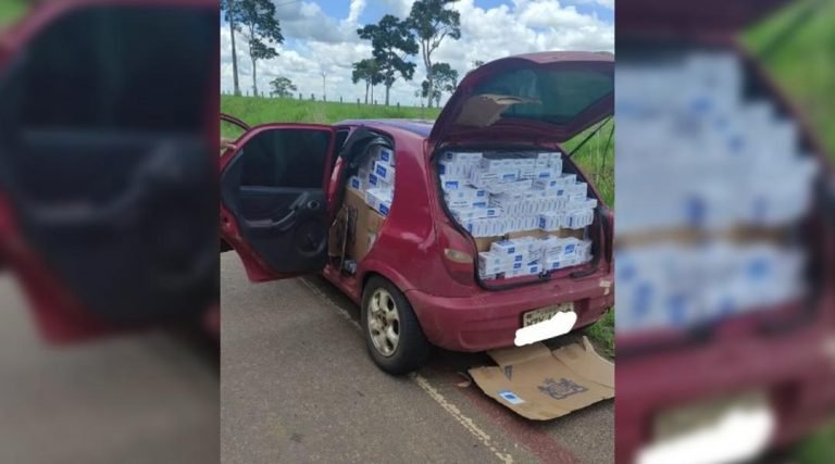 Homem é preso com 1,3 mil maços de cigarro dentro de carro durante abordagem em Senador Guiomard