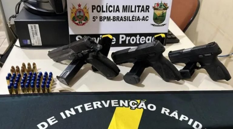 Cinco pessoas são presas com três armas e mais de 50 munições em Brasiléia