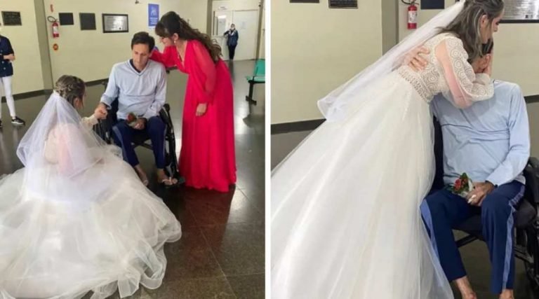 Noiva a caminho do casamento emociona ao ‘pedir benção’ do pai no hospital em SC