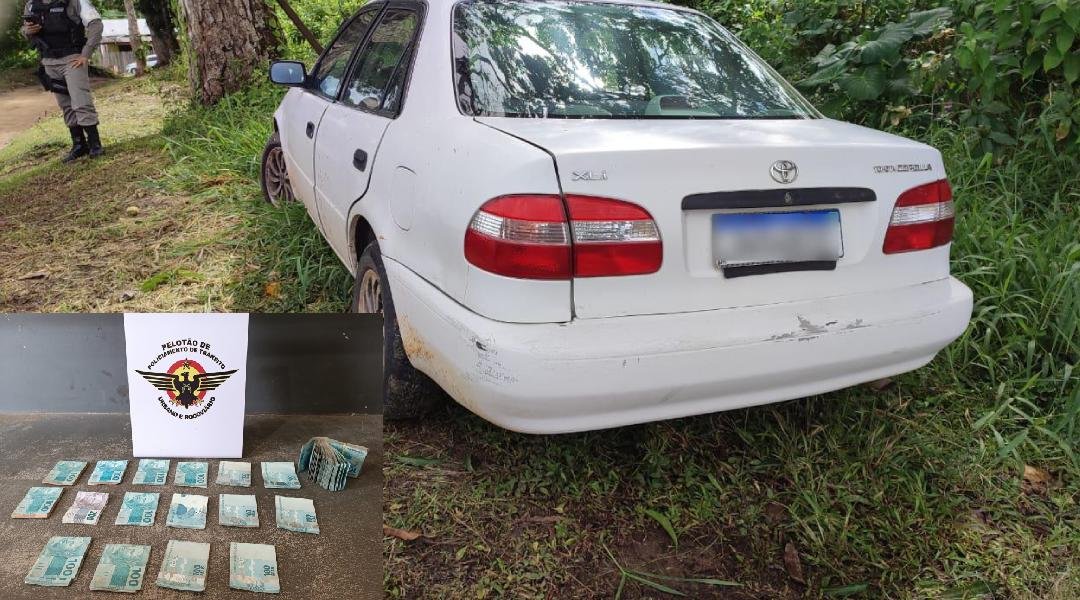 PM recupera carro roubado; bandidos não sabiam que havia mais de R$ 25 mil no interior do veículo