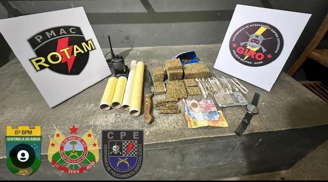 Em Cruzeiro do Sul, equipes policiais apreendem drogas no bairro Cruzeirinho