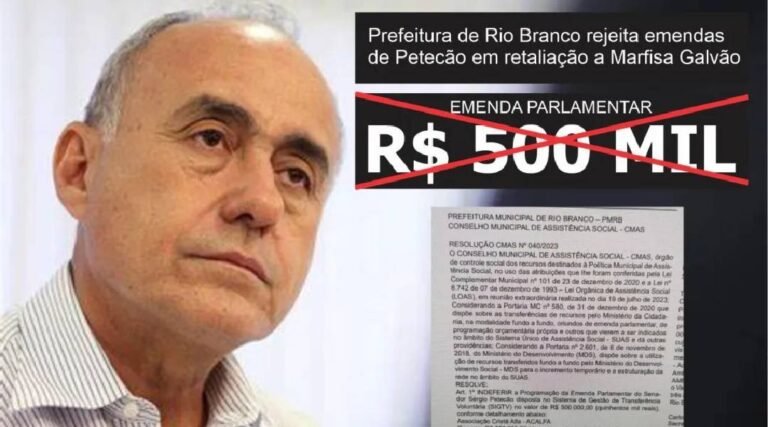 Senador Petecão critica prefeito Bocalom por rejeitar emendas na área social em Rio Branco