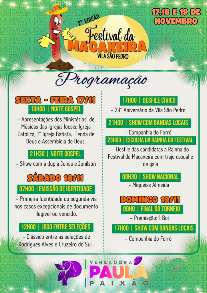 PROGRAMAÇÃO DESTE FINAL DE SEMANA INCLUI TORNEIOS E SHOWS COM BANDAS LOCAIS  