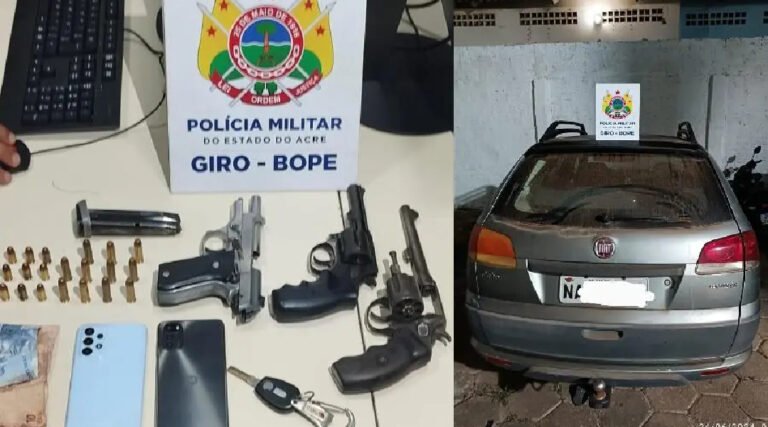 Policiais do Giro da PMAC apreendem armas, recuperam veículo e prendem três suspeitos no Taquari
