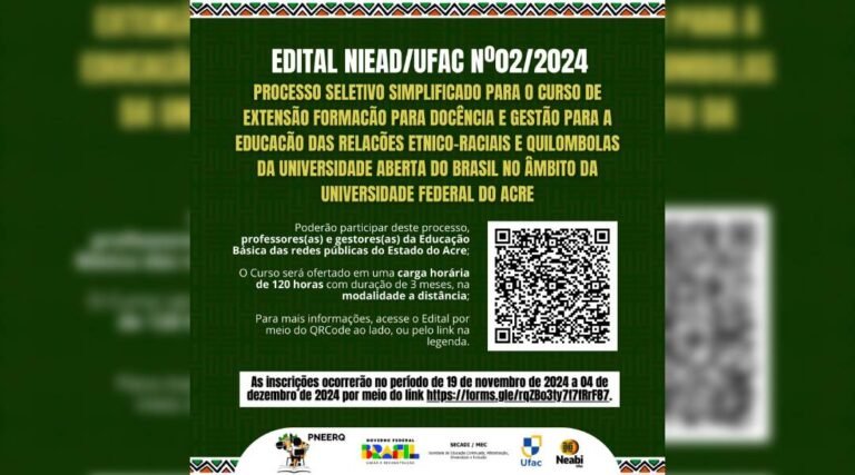 Estão abertas as inscrições para curso de educação étnico racial e quilombola no Juruá
