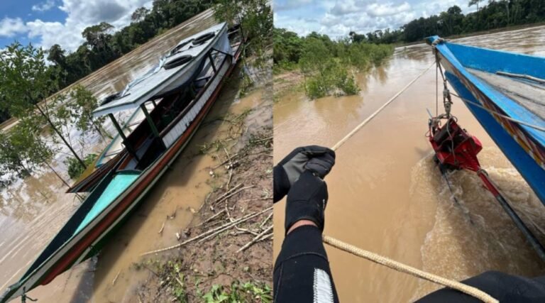 Naufrágio no Rio Juruá deixa prejuízo, e Bombeiros resgatam embarcação e motor