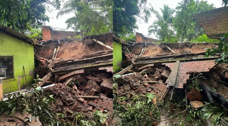 Morador tem casa invadida pela água após desabamento de muro em Cruzeiro do Sul