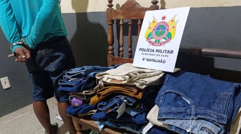 Polícia Militar recupera roupas furtadas e prende suspeito de arrombamento no centro de Cruzeiro do Sul