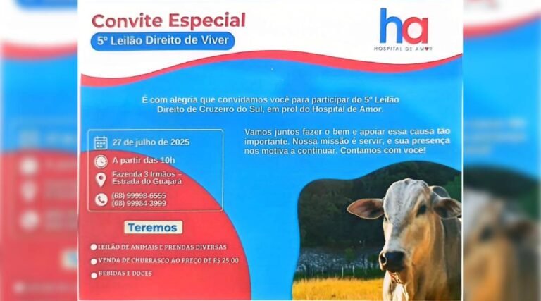 5º Leilão Direito de Viver busca arrecadar R$ 300 mil para o Hospital do Amor em Cruzeiro do Sul