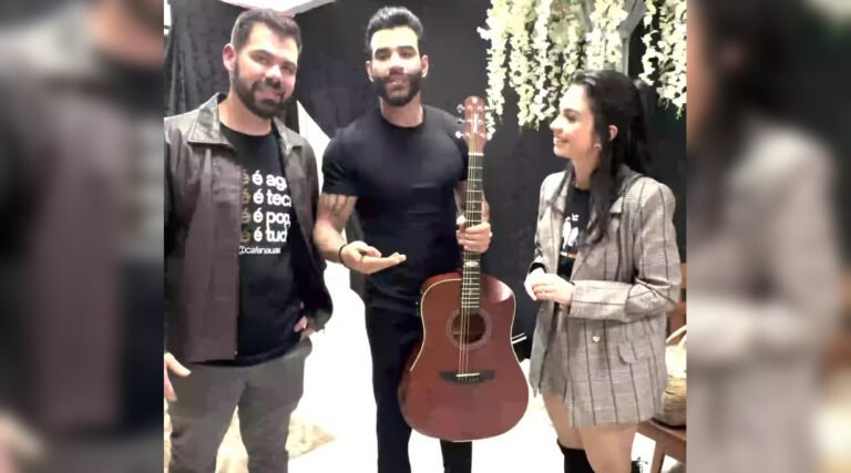 Antes de show para quase 60 mil pessoas no AC, Gustavo Lima doa violão autografado para leilão beneficente de hospital