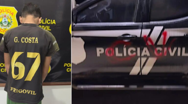 Adolescente é apreendido após pichar viatura da Polícia Civil com sigla de organização criminosa no interior do Acre