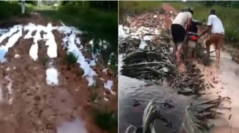 Moradores do Ramal do Escondido estão acampados há mais de 24 horas em frente à Prefeitura de Cruzeiro do Sul e exigem solução para estrada intrafegável