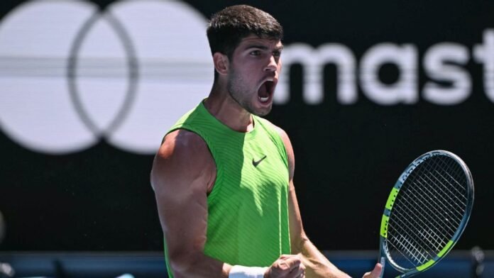 alcaraz-demora-para-deslanchar,-mas-vence-hanfmann-por-3-sets-a-0-e-avanca-no-australian-open