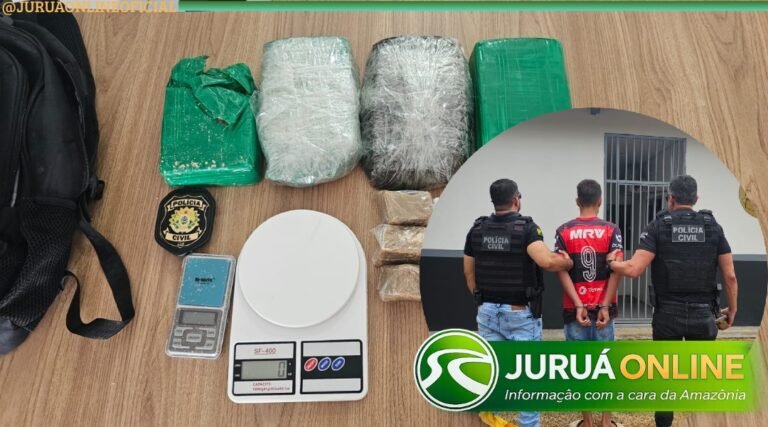 Adolescente de 13 anos é preso com 4,5 kg de drogas em Rodrigues Alves pela Polícia Civil