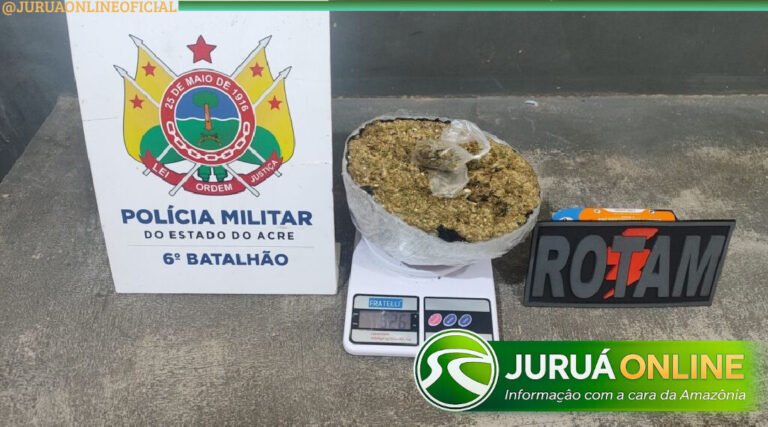 ROTAM apreende mais de meio quilo de droga durante patrulhamento no bairro Remanso, em Cruzeiro do Sul