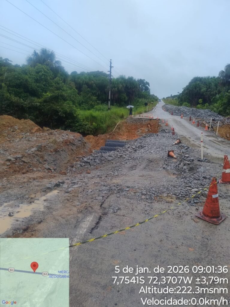 Governo Federal reconhece situação de emergência em trecho da BR-364 no Acre após danos causados por chuvas