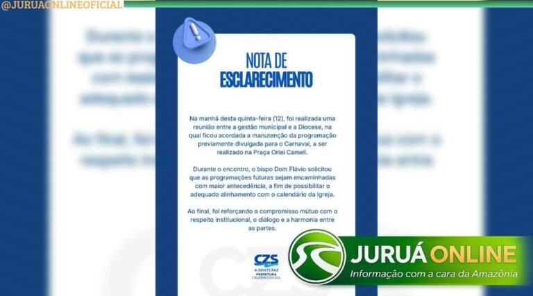 Após diálogo, Gestão Municipal e Diocese acordam manutenção da programação do Carnaval em Cruzeiro do Sul