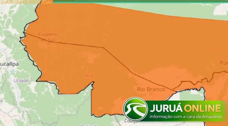 Inmet emite alerta de perigo para chuvas intensas no Acre com risco de temporais e ventos fortes