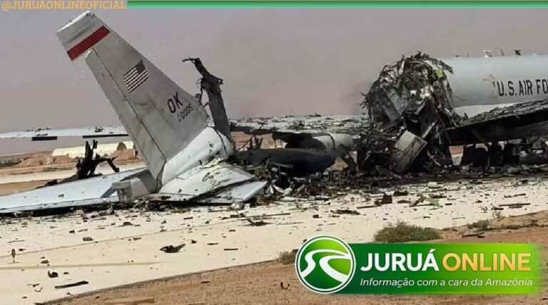 Imagens mostram aeronave de radar dos EUA destruída em ataque iraniano