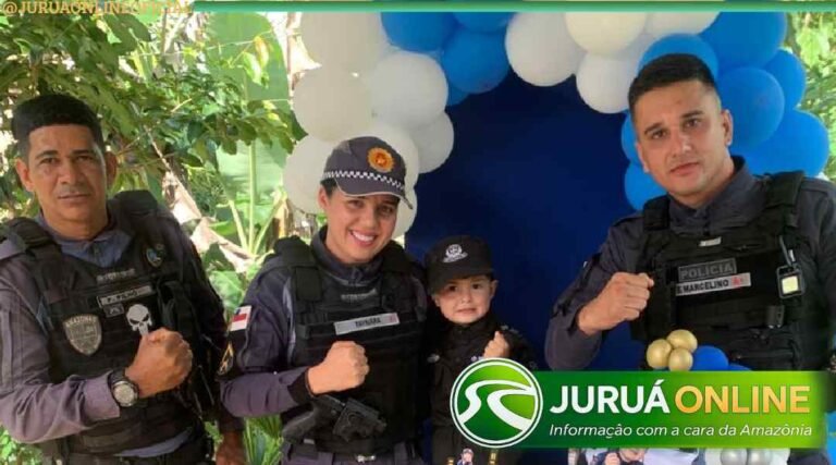 Pequeno fã da PM, Anthony celebra 3 anos com surpresa emocionante de policiais em Guajará (AM)