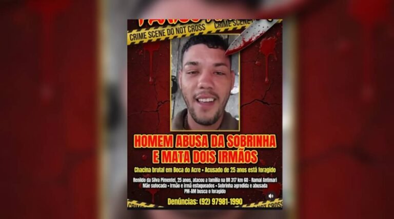 Chacina familiar: homem mata dois irmãos, agride a própria mãe e foge com criança em Boca do Acre
