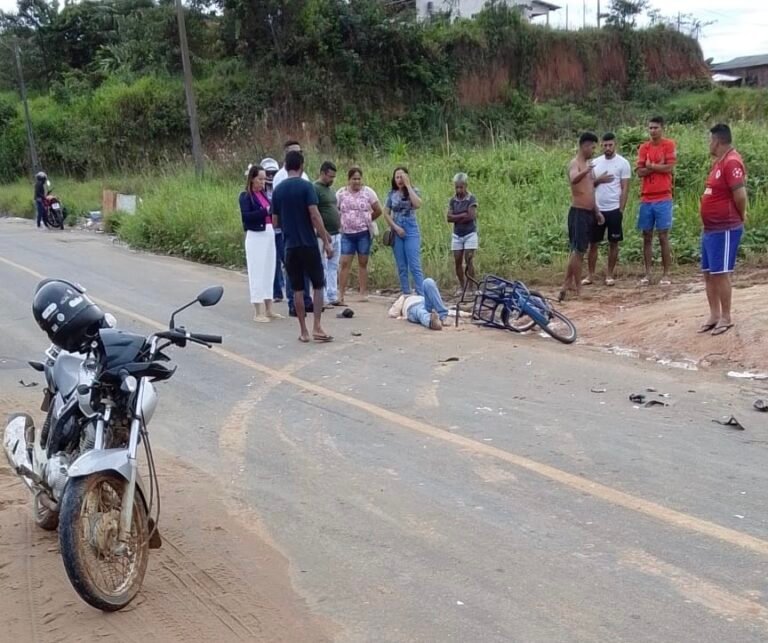 Acidente entre moto e bicicleta deixa ciclista ferido no bairro São José em Cruzeiro do Sul