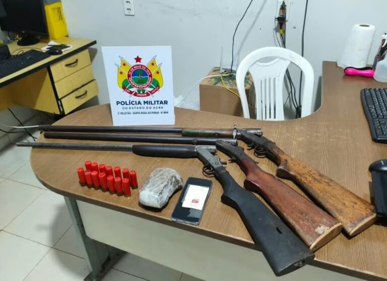 Operação policial apreende armas, munições e drogas e prende três suspeitos em Santa Rosa do Purus