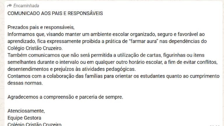 Escola de Cruzeiro do Sul proíbe prática de “farmar aura” e restringe uso de cartas e figurinhas