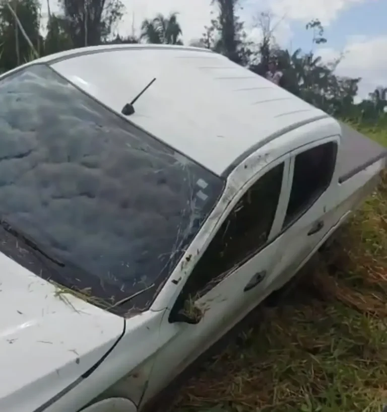 Motorista perde controle de caminhonete e sai da pista na BR-364 entre Sena Madureira e Manoel Urbano